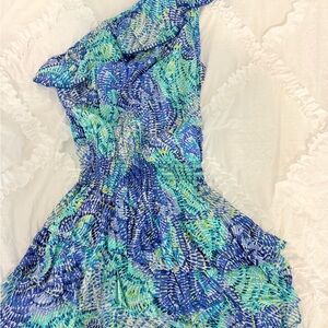 Lilly Pulitzer Blue and Green One-Shoulder Dress